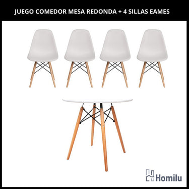 Juego Comedor Eames Mesa Redonda 80cm + 4 Sillas Eames