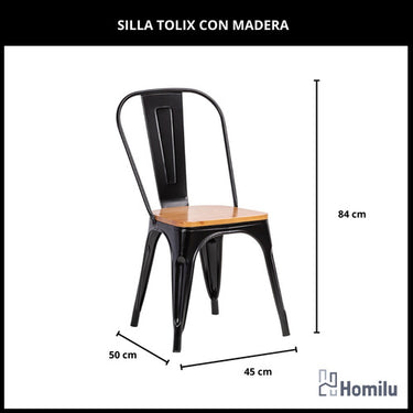 Juego De Comedor Tolix Mesa 70x70 + 2 Sillas Tolix C/madera