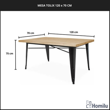 Juego De Comedor Tolix Mesa 120x70 + 6 Sillas Tolix C/madera