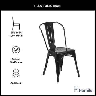 Juego De Comedor Tolix Mesa Madera 70x70 + 2 Sillas Iron