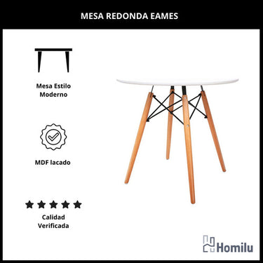 Juego Comedor Eames Mesa Redonda 80cm + 4 Sillas Eames