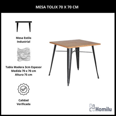 Juego De Comedor Tolix Mesa Madera 70x70 + 2 Sillas Iron