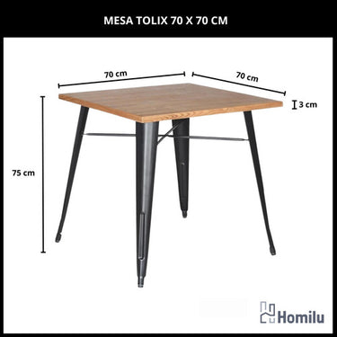 Juego De Comedor Tolix Mesa 70x70 + 2 Sillas Tolix C/madera