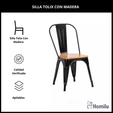 Juego De Comedor Tolix Mesa 70x70 + 4 Sillas Tolix C/madera