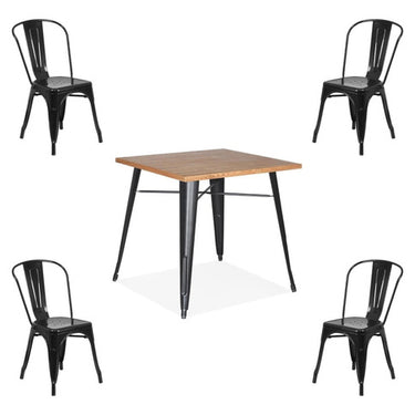 Juego De Comedor Tolix Mesa Madera 70x70 + 4 Sillas Iron