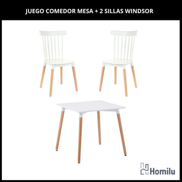 Juego De Comedor Eames Mesa 80x80 + 2 Sillas Windsor