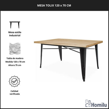 Juego De Comedor Tolix Mesa 120x70 + 6 Sillas Tolix C/madera