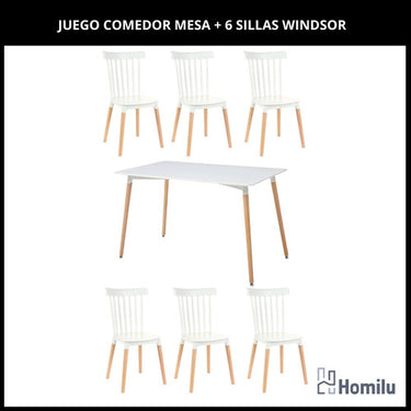 Juego De Comedor Eames Mesa 120x80 + 6 Sillas Windsor