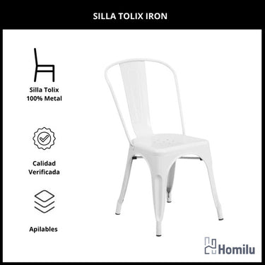 Juego De Comedor Tolix Mesa Madera 120x70 + 6 Sillas Iron