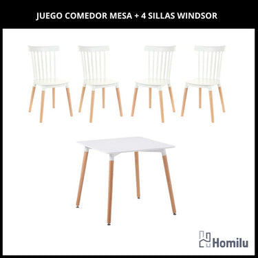 Juego De Comedor Eames Mesa 80x80 + 4 Sillas Windsor