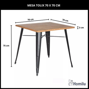 Juego De Comedor Tolix Mesa 70x70 + 4 Sillas Tolix C/madera