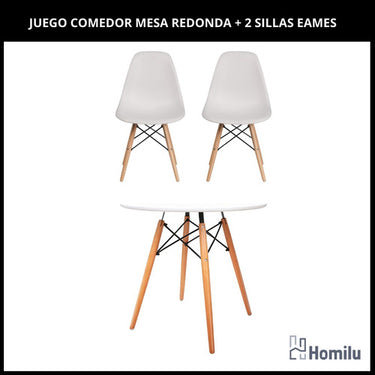 Juego Comedor Eames Mesa Redonda 80cm + 2 Sillas Eames