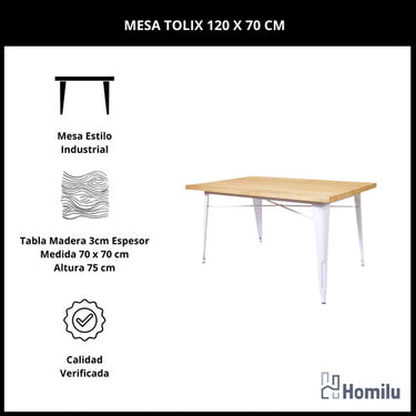 Juego De Comedor Tolix Mesa Madera 120x70 + 6 Sillas Iron