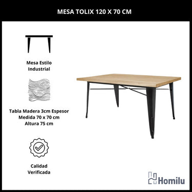 Juego De Comedor Tolix Mesa Madera 120x70 + 4 Sillas Iron