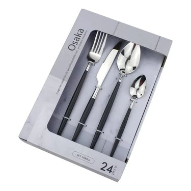 Set 24 Piezas Cubierto Acero Inox Mango Negro Osaka