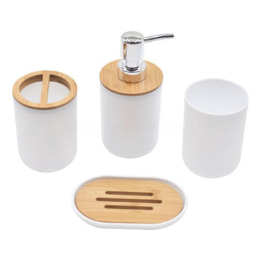 Set Accesorios Baño 6 Piezas Bambu Jabonera Papelera Cepillo