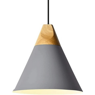 Lampara Colgante Techo Campana Nordica Metal Madera Excelent Gris