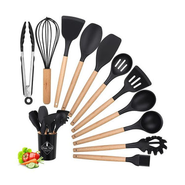 Kit Set X12 Utensilios Cocina Madera Y Silicona Excelente