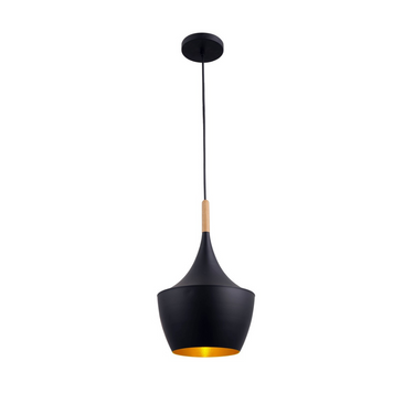 Lámpara Colgante Nordica Campana Negra Metal Madera